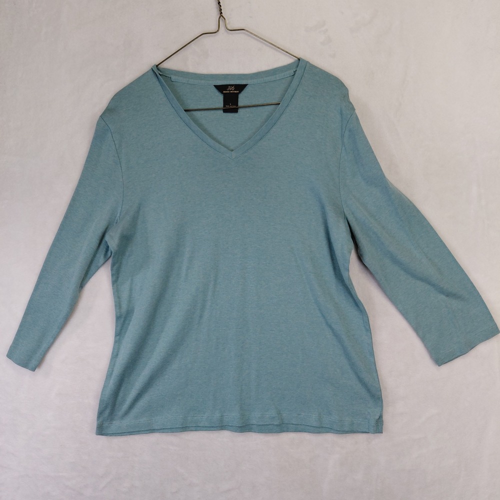 Brooks Brothers 346 Womens Blue 100% Cotton V-Neck Long Sleeve T-Shirt Large